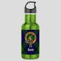 Clan Gunn Crest over Tartan Stainless Steel Water Bottle
