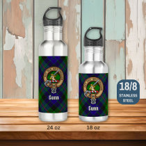 Clan Gunn Crest over Tartan Stainless Steel Water Bottle