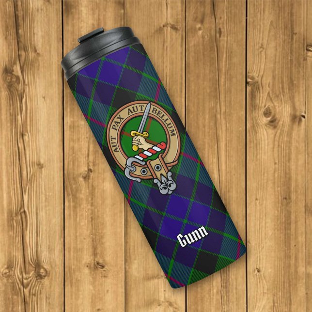 Clan Gunn Crest over Tartan Thermal Tumbler (Creator Uploaded)