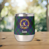 Clan Gunn Crest over Tartan Thermal Wine Tumbler