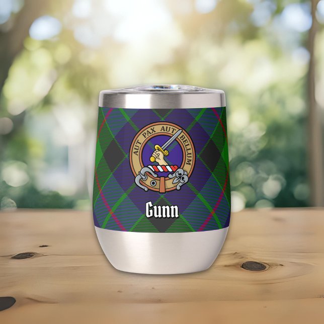 Clan Gunn Crest over Tartan Thermal Wine Tumbler (Creator Uploaded)