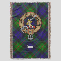 Clan Gunn Crest over Tartan Throw Blanket