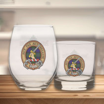 Clan Gunn Crest over Tartan Whiskey Glass
