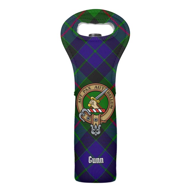 Clan Gunn Crest over Tartan Wine Bag (Front)