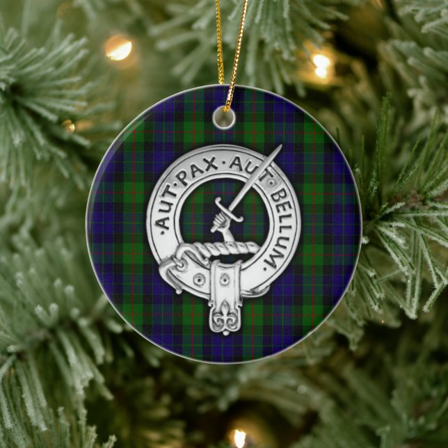 Clan Gunn Crest & Tartan Ceramic Ornament (Tree)