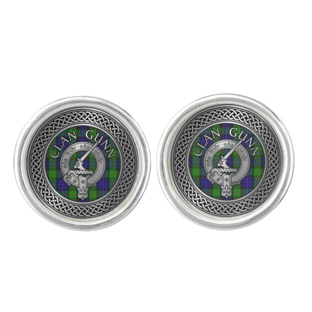 Clan Gunn Crest & Tartan Knot Cufflinks (Front)