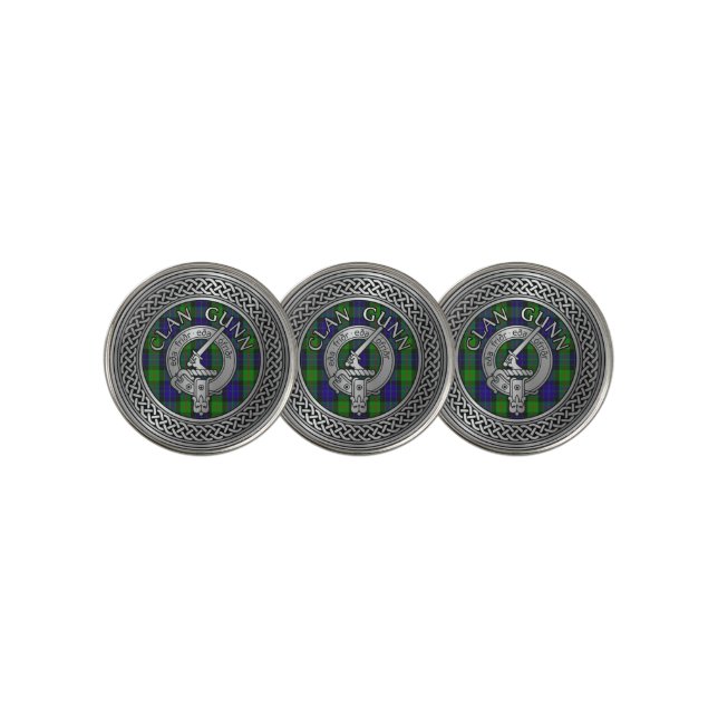 Clan Gunn Crest & Tartan Knot Golf Ball Marker (3 Up)