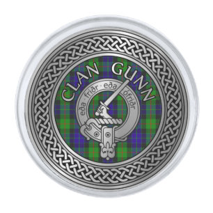Clan Gunn Crest & Tartan Knot Silver Finish Lapel Pin