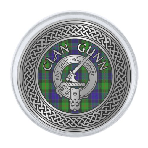 Clan Gunn Crest  Tartan Knot Silver Finish Lapel Pin