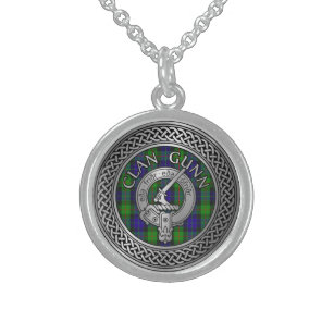 Clan Gunn Crest & Tartan Knot Sterling Silver Necklace