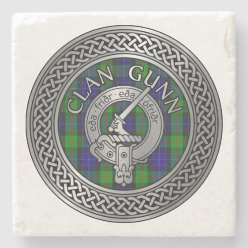 Clan Gunn Crest  Tartan Knot Stone Coaster