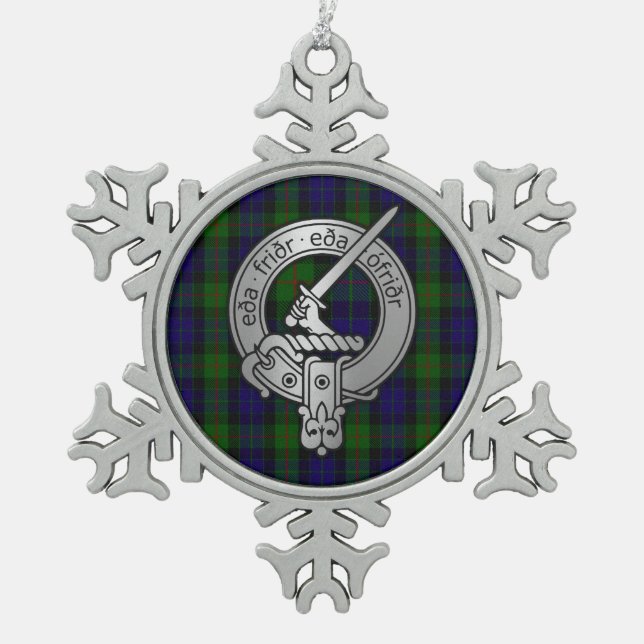 Clan Gunn Crest & Tartan - Old Norse Snowflake Pewter Christmas Ornament (Front)