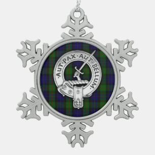 Clan Gunn Crest & Tartan Snowflake Pewter Christmas Ornament