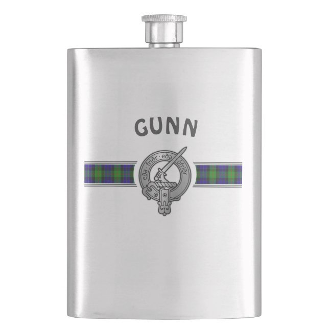 Clan Gunn (Edit) Crest & Tartan Flask (Front)