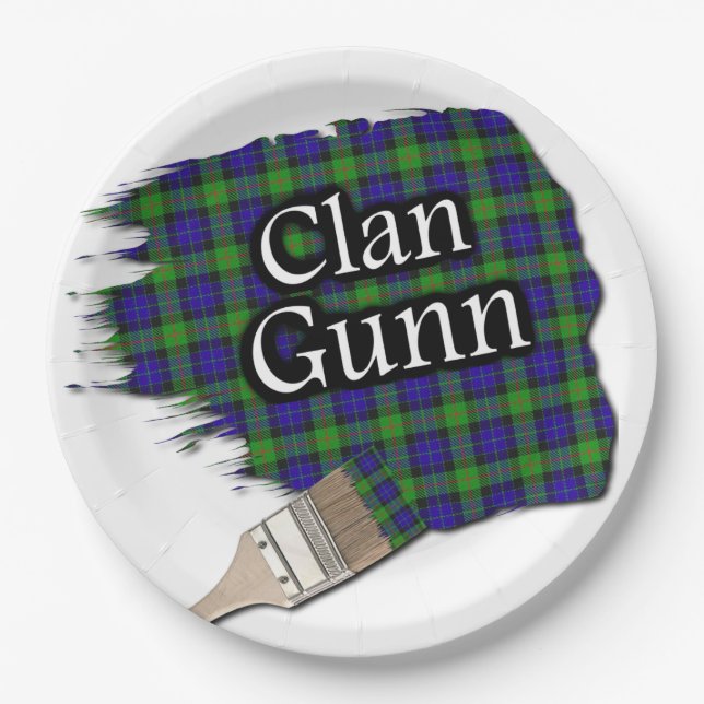 Clan Gunn Scottish Tartan Paint Brush Paper Plates (Front)