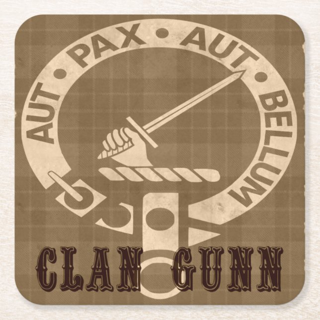 Clan Gunn Sepia Square Paper Coaster (Front)