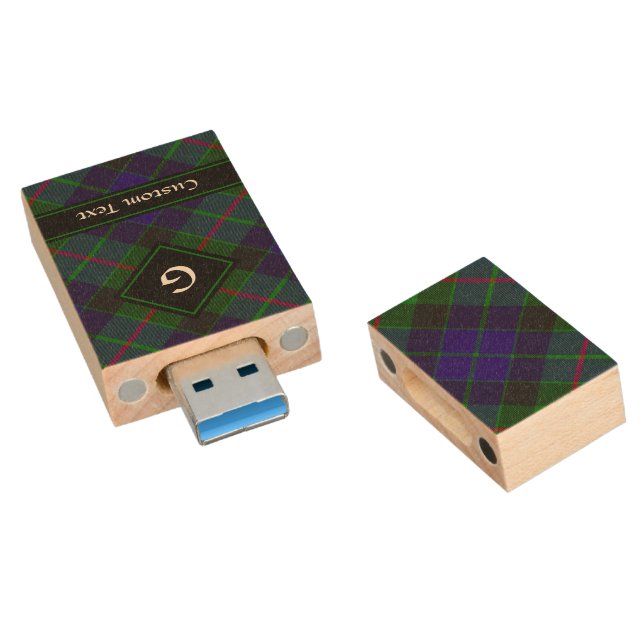 Clan Gunn Tartan Wood Flash Drive (Angled)