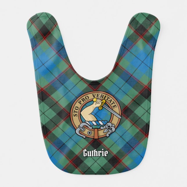 Clan Guthrie Crest over Tartan Baby Bib (Front)