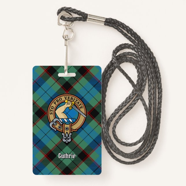 Clan Guthrie Crest over Tartan Badge (Front with Lanyard)
