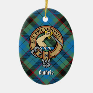 Clan Guthrie Crest over Tartan Ceramic Ornament