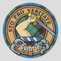 Clan Guthrie Crest over Tartan Classic Round Sticker