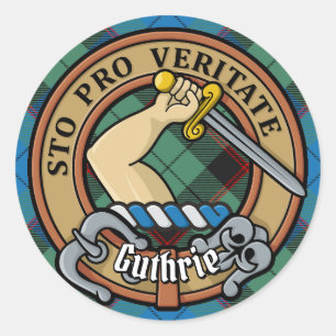 Clan Guthrie Crest over Tartan Classic Round Sticker