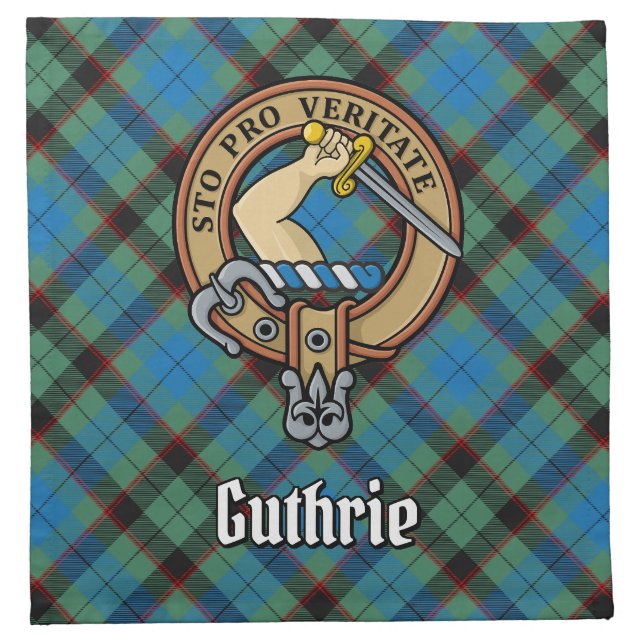 Clan Guthrie Crest over Tartan Cloth Napkin (Front)