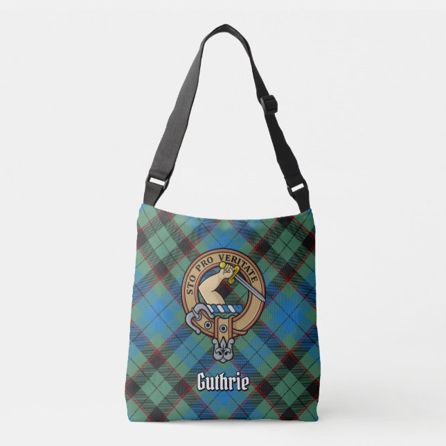 Clan Guthrie Crest over Tartan Crossbody Bag (Front)