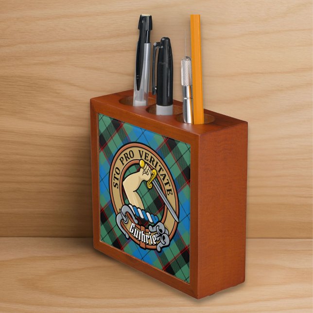 Clan Guthrie Crest over Tartan Desk Organizer (Creator Uploaded)