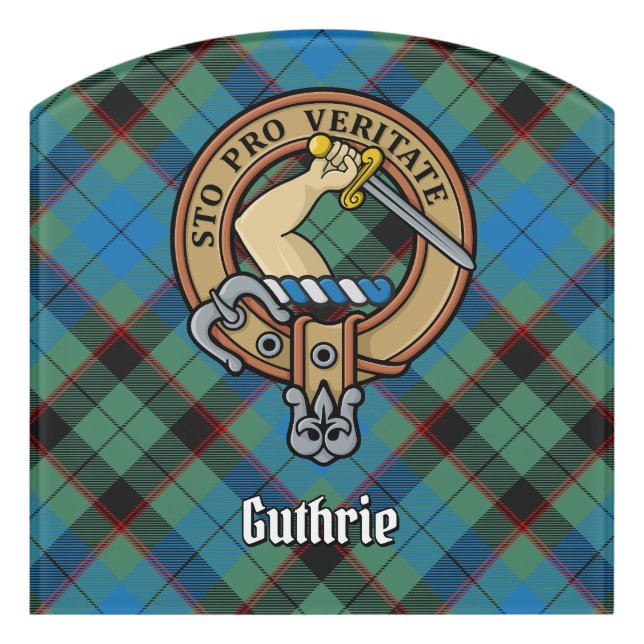 Clan Guthrie Crest over Tartan Door Sign (Contour Front)