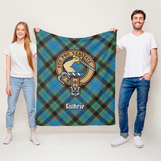 Clan Guthrie Crest over Tartan Fleece Blanket (In Situ)