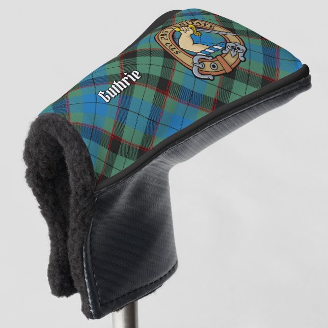 Clan Guthrie Crest over Tartan Golf Head Cover (3/4 Front)