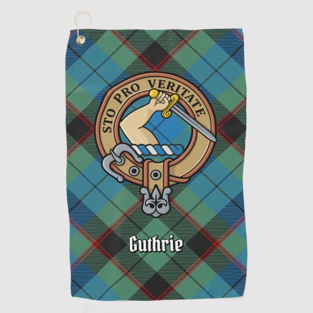 Clan Guthrie Crest over Tartan Golf Towel (Front)