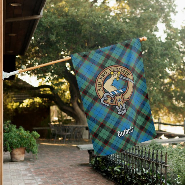 Clan Guthrie Crest over Tartan House Flag (In SItu)