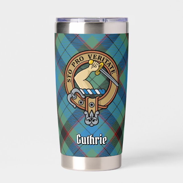 Clan Guthrie Crest over Tartan Insulated Tumbler (Front)