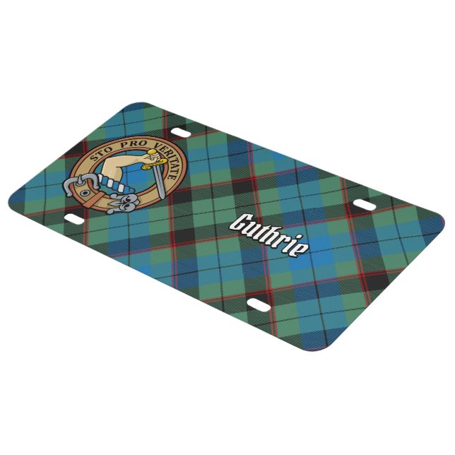 Clan Guthrie Crest over Tartan License Plate (Side)