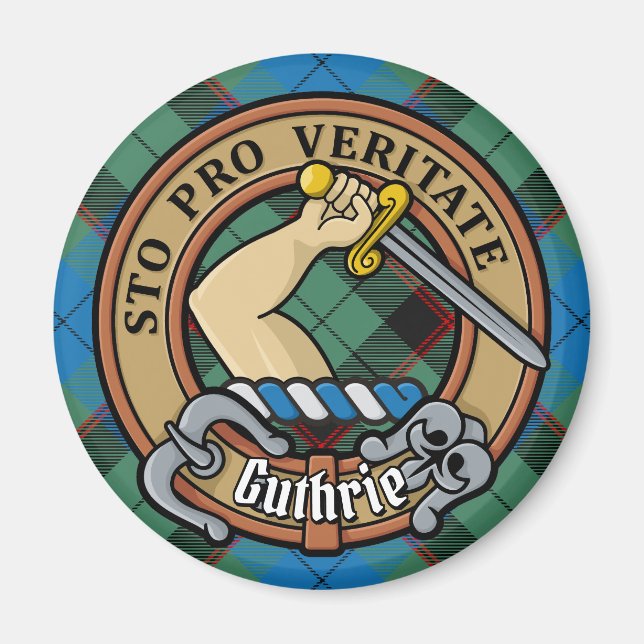 Clan Guthrie Crest over Tartan Magnet (Front)