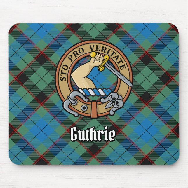 Clan Guthrie Crest over Tartan Mouse Pad (Front)