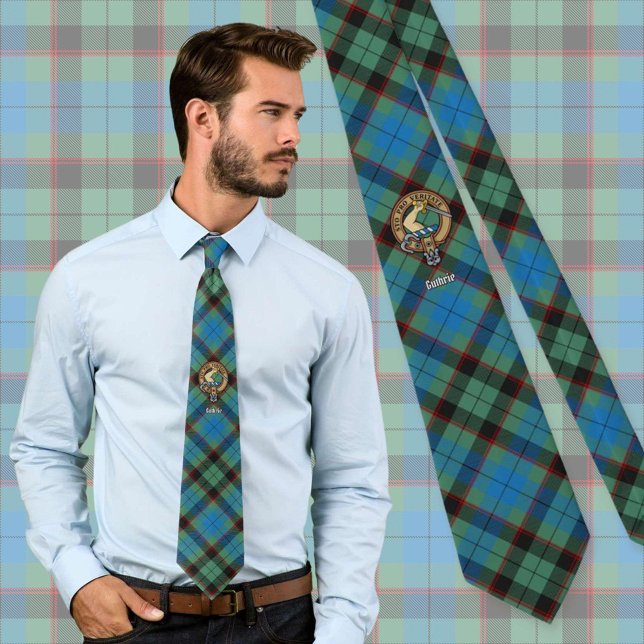 Clan Guthrie Crest over Tartan Neck Tie (Creator Uploaded)