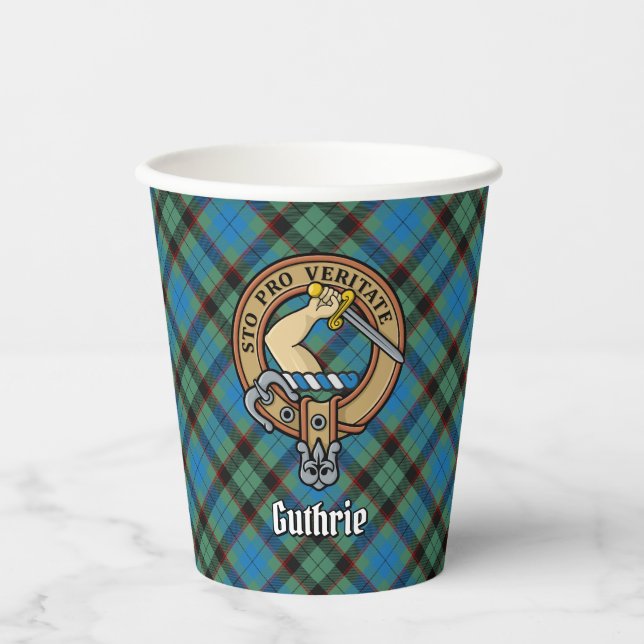 Clan Guthrie Crest over Tartan Paper Cups (Front)