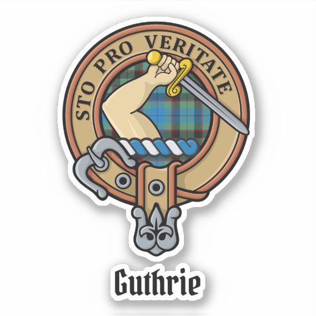 Clan Guthrie Crest over Tartan Sticker (Front)