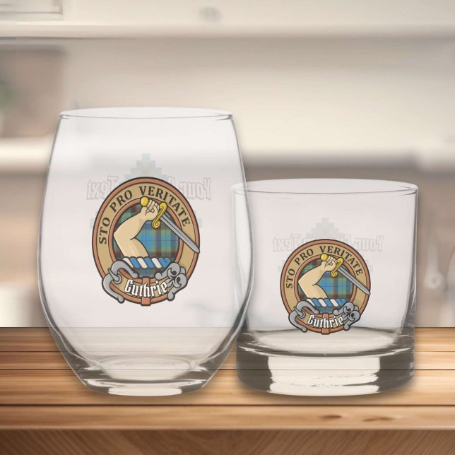 Clan Guthrie Crest over Tartan Whiskey Glass (Creator Uploaded)