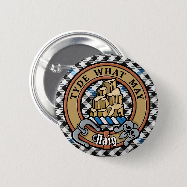 Clan Haig Crest over Check Tartan Button (Front & Back)