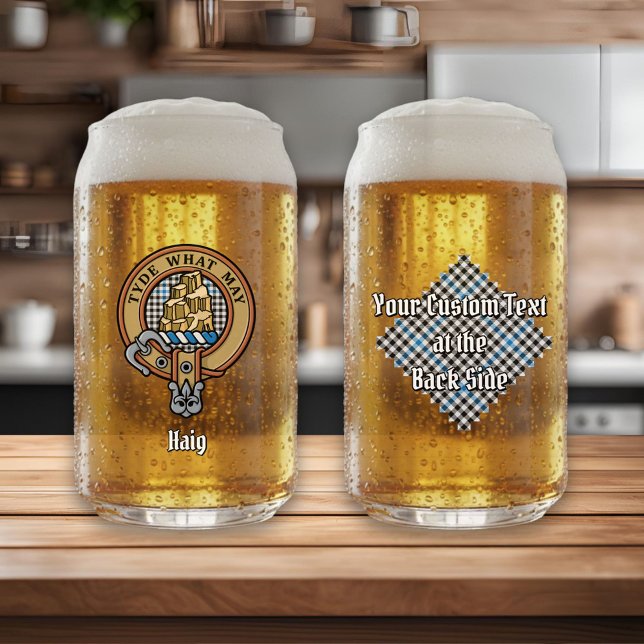 Clan Haig Crest over Check Tartan Can Glass (Creator Uploaded)