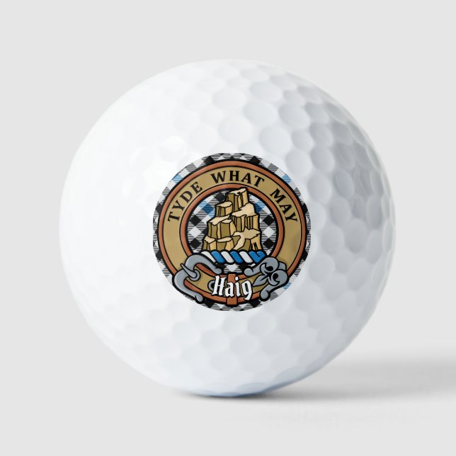 Clan Haig Crest over Check Tartan Golf Balls (Front)