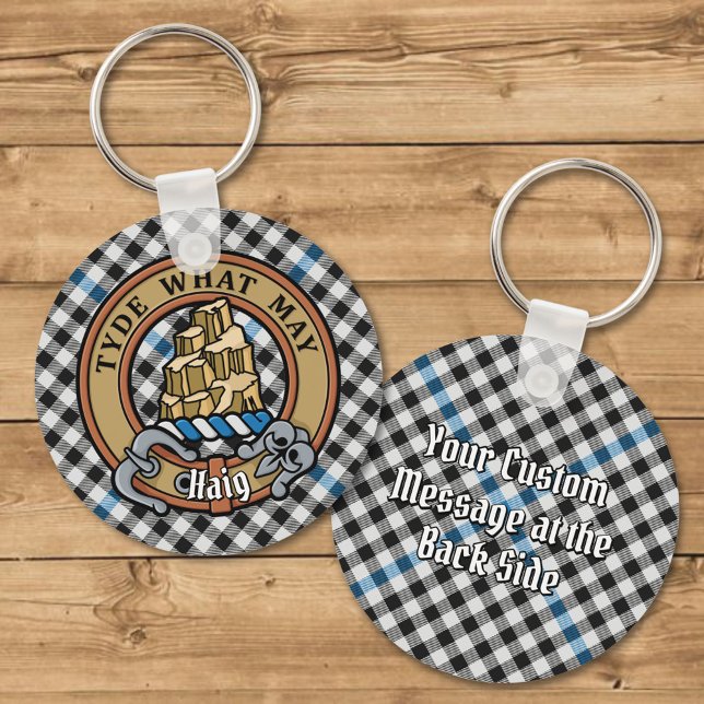 Clan Haig Crest over Check Tartan Keychain (Creator Uploaded)