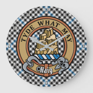 Clan Haig Crest over Check Tartan Large Clock