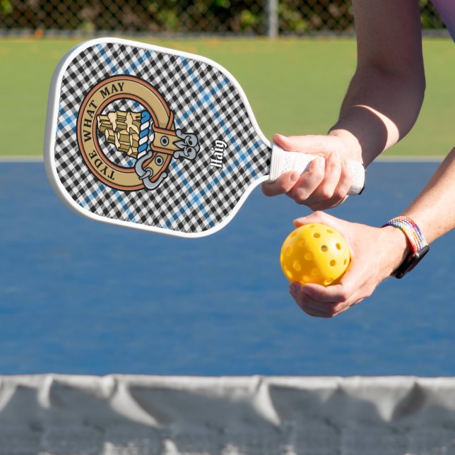 Clan Haig Crest over Check Tartan Pickleball Paddle (Insitu)