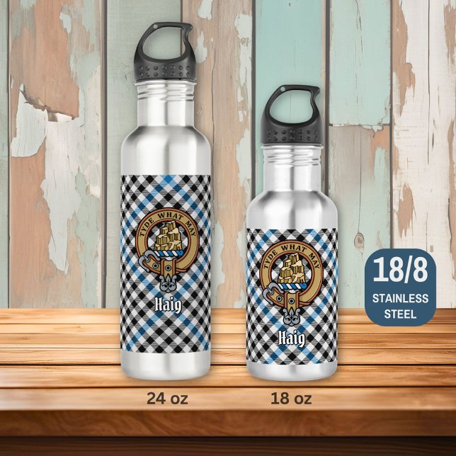 Clan Haig Crest over Check Tartan Stainless Steel Water Bottle (Creator Uploaded)