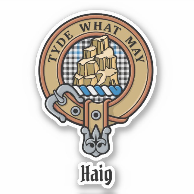 Clan Haig Crest over Check Tartan Sticker (Front)